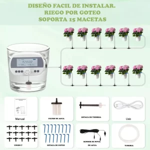 Kit de riego por goteo USB inteligente para jardín y plantas de interior Sistema de riego automático con temporizador