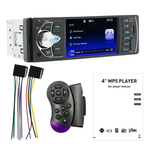 Reproductor MP3 para coche, autorradio estéreo BT 12V en tablero 1 Din FM Aux en receptor