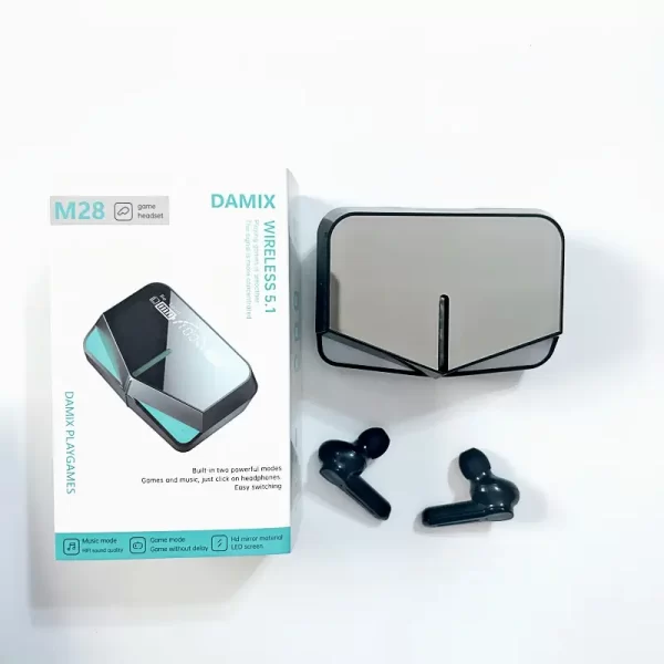 TWS M28 Auriculares para juegos Auriculares con micrófono Baja latencia 9D Estéreo Auriculares inalámbricos Pantalla LED Auriculares deportivos M28