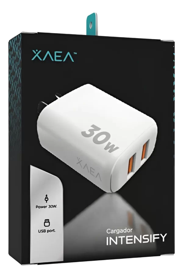 Cargador Intensify Xaea 220v 2 Usb Carga Rápida 30w 9v